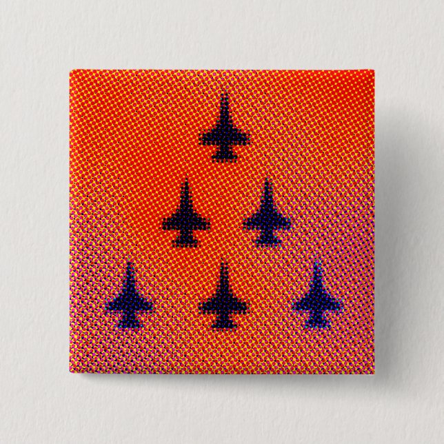 Chapa Cuadrada Formación de F16s en Naranja. Arte pop (Anverso)