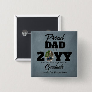 Chapa Cuadrada Foto Azul Gris Orgulloso Papá de Graduado Inicio