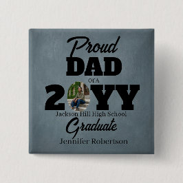 Chapa Cuadrada Foto Azul Gris Orgulloso Papá de Graduado Inicio