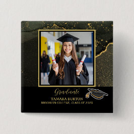 Chapa Cuadrada Foto de graduación moderna elegante en negro y dor