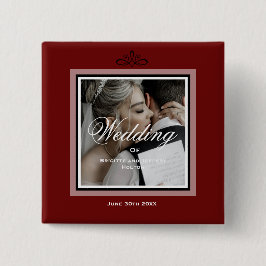 Chapa Cuadrada Foto de la pareja de bodas de color rojo borgoñona