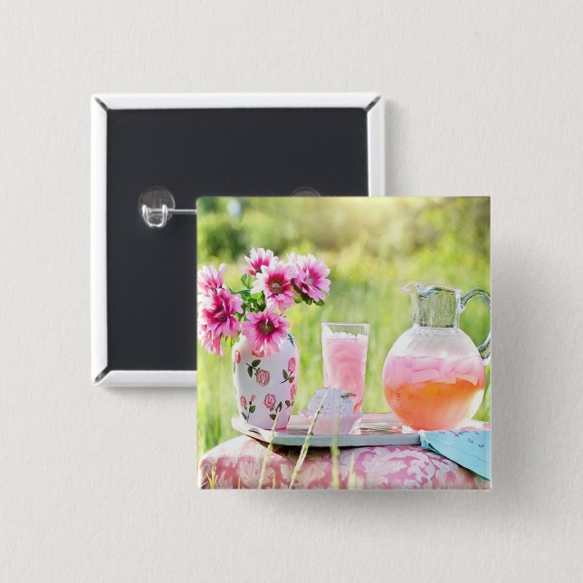 Chapa Cuadrada Foto de limonada rosa (Anverso y reverso)