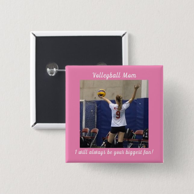 Chapa Cuadrada Foto de mamá de voleibol rosa (Anverso y reverso)