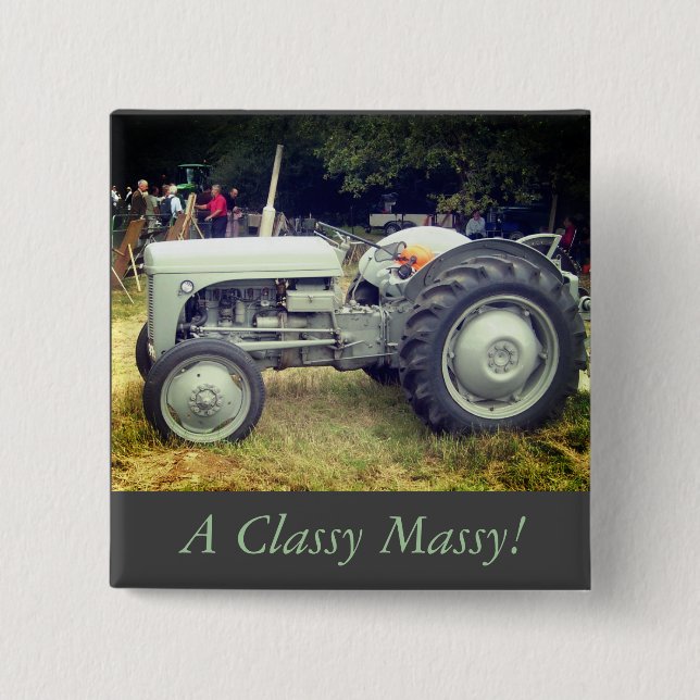 Chapa Cuadrada foto del tractor vintage de fergison Gray massey (Anverso)