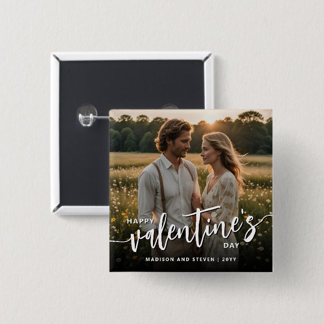 Chapa Cuadrada Foto personalizada Feliz Día de San Valentín elega (Anverso y reverso)