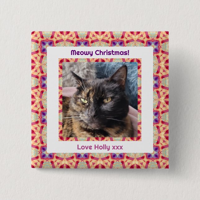 Chapa Cuadrada Foto personalizado Merry Christmas Jolly Mascota C (Anverso)