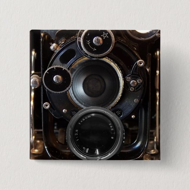 Chapa Cuadrada Fotografía de cámara antigua Película de lente ven (Anverso)