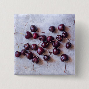 Chapa Cuadrada Fotografía de Cerezas Rojas Frescas