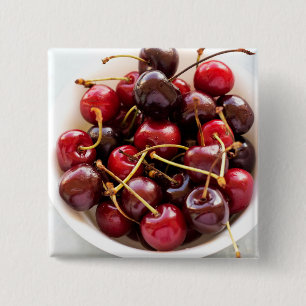Chapa Cuadrada Fotografía de cerezas rojas frescas en un tazón
