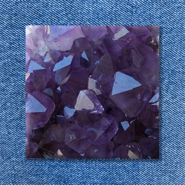 Chapa Cuadrada Fotografía de cuarzo brasileño púrpura por método (Purple Brazilian Quartz Amethyst Photo Pinback Button)