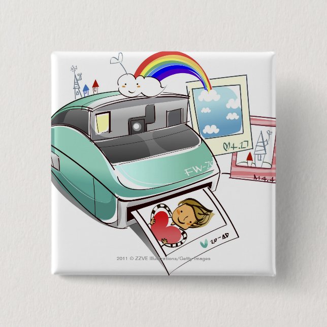 Chapa Cuadrada Fotografía que sale de una cámara instantánea (Anverso)