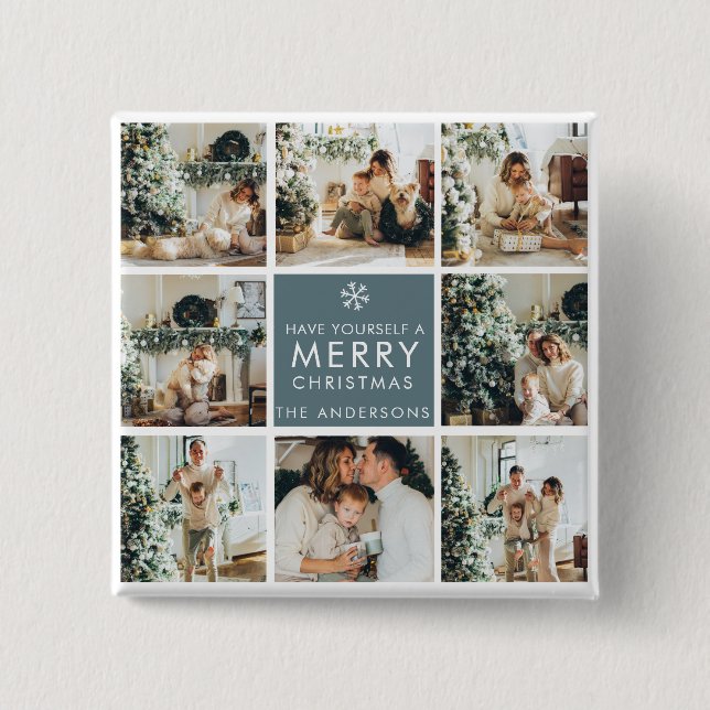 Chapa Cuadrada Fotos de varias vacaciones | Feliz Navidad | Regal (Anverso)