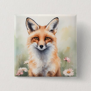 Chapa Cuadrada Fox de pintura de color de agua con flores de marg