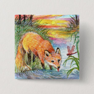 Chapa Cuadrada Fox que bebe por la orilla