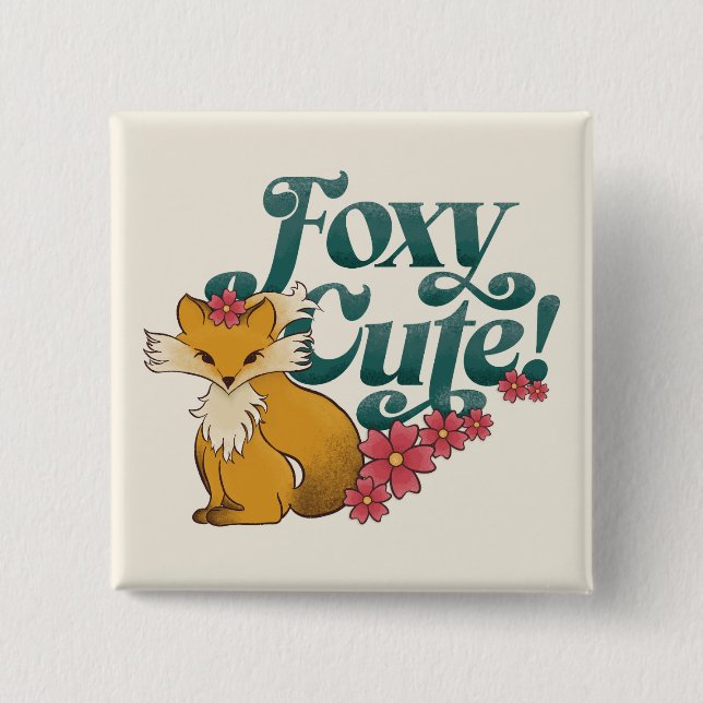 Chapa Cuadrada Foxy Cute con flores (Anverso)