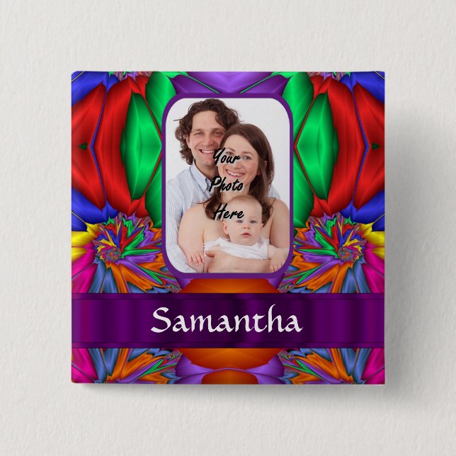 Chapa Cuadrada fractal multicolor personalizado (Anverso)