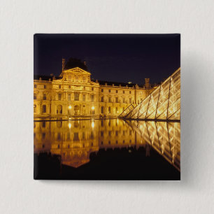 Chapa Cuadrada Francia, París, museo del Louvre de noche.