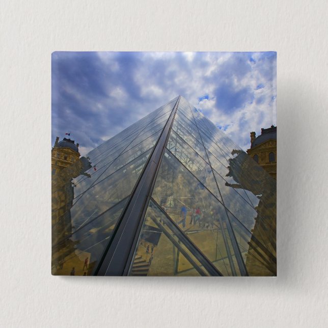Chapa Cuadrada Francia, París. Nubes se reflejan en el Louvre (Anverso)
