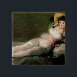 Chapa Cuadrada Francisco Jose de Goya y Lucientes el | el M<br><div class="desc">El Maja vestido,  c.1800 %pipe % por la ubicación del arte de Francisco Jose de Goya y Lucientes el |: Prado,  número de colección español de la imagen del artista el | de Madrid,  España el |: XIR526</div>