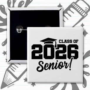 Chapa Cuadrada Frase divertida de graduación de la clase de 2026 