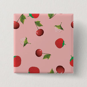 Chapa Cuadrada Fresa Roja y Patrón de Cereza Fruta Rosa
