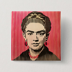 Chapa Cuadrada Frida Kahlo en el estilo de ilusión óptica BAUHAUS
