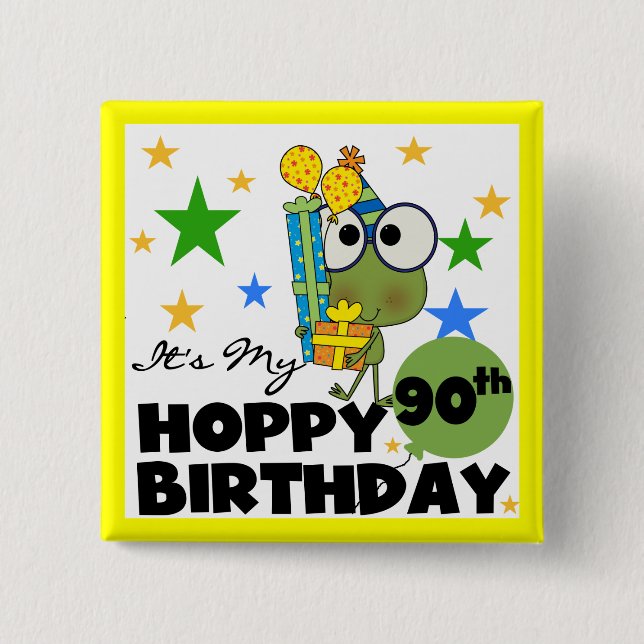 Chapa Cuadrada Froggy Hoppy 90º cumpleaños (Anverso)