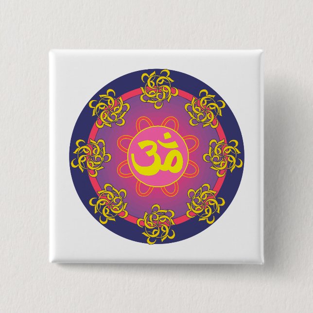 Chapa Cuadrada Frontera Azul Om Mandala (Anverso)