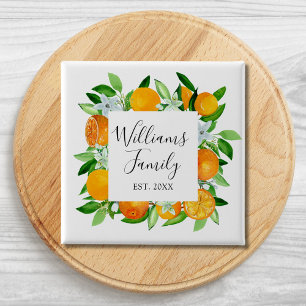 Chapa Cuadrada Frutas y flores naranjas elegantes Floral de veran