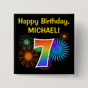 Chapa Cuadrada Fuegos artificiales divertidos + Patrón Arcoiris "