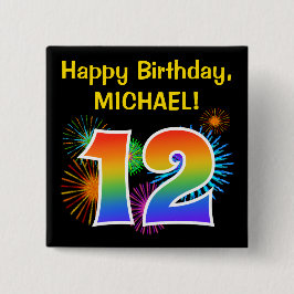 Chapa Cuadrada Fuegos artificiales divertidos + Patrón Arcoiris "