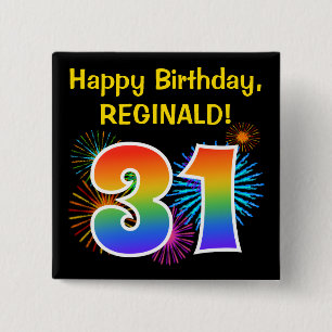 Chapa Cuadrada Fuegos artificiales divertidos + Patrón Arcoiris "