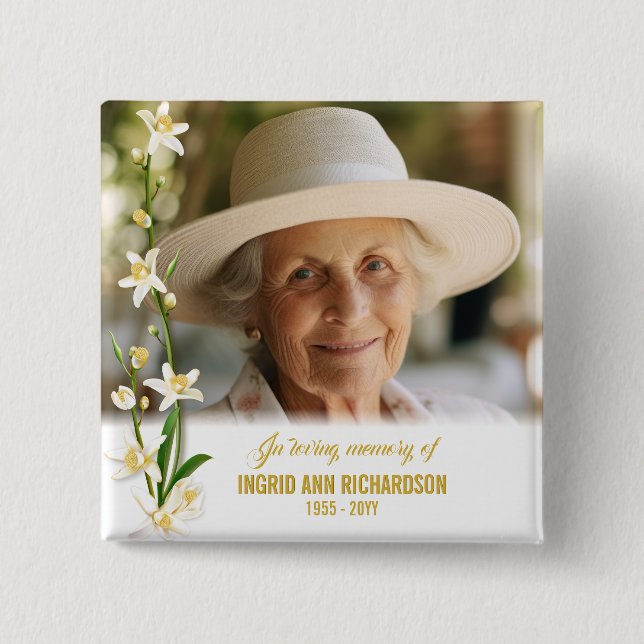 Chapa Cuadrada Funeral de Lily Orquídea Blanca (Anverso)