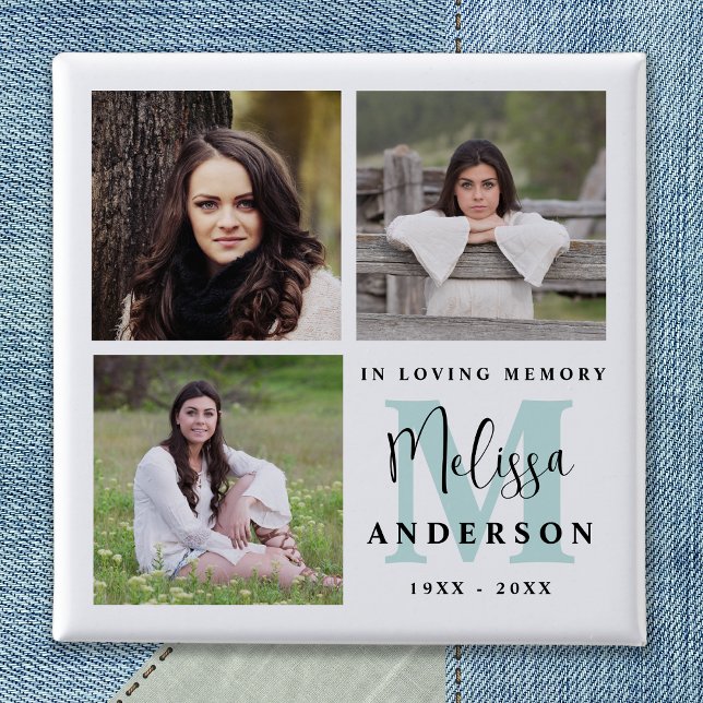 Chapa Cuadrada Funeral En La Memoria Amada Foto Monograma (Subido por el creador)