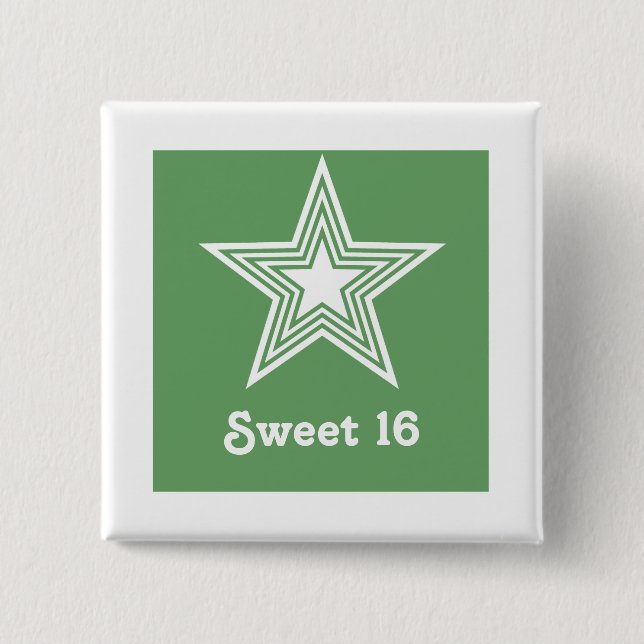 Chapa Cuadrada Funky Star Sweet 16 Button, Kelly Green (Anverso)