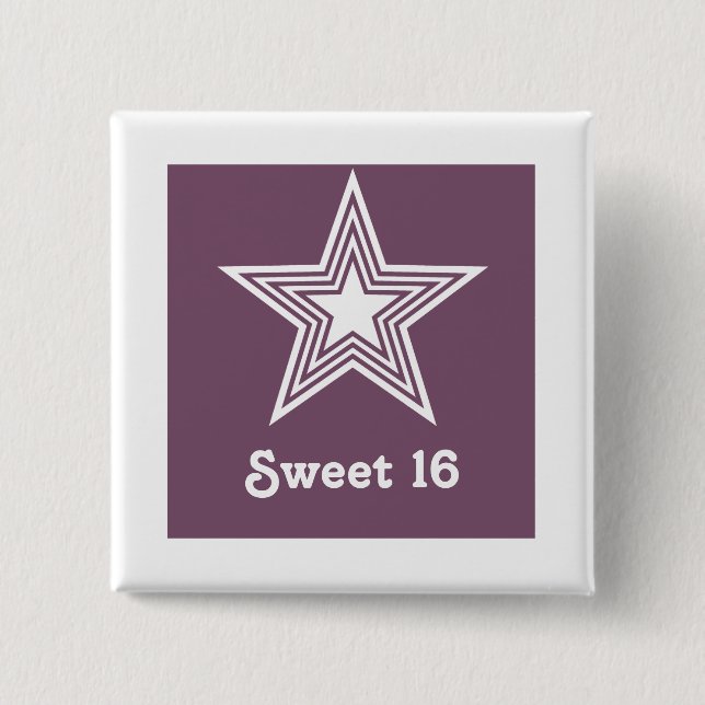 Chapa Cuadrada Funky Star Sweet 16 Button, Purple (Anverso)