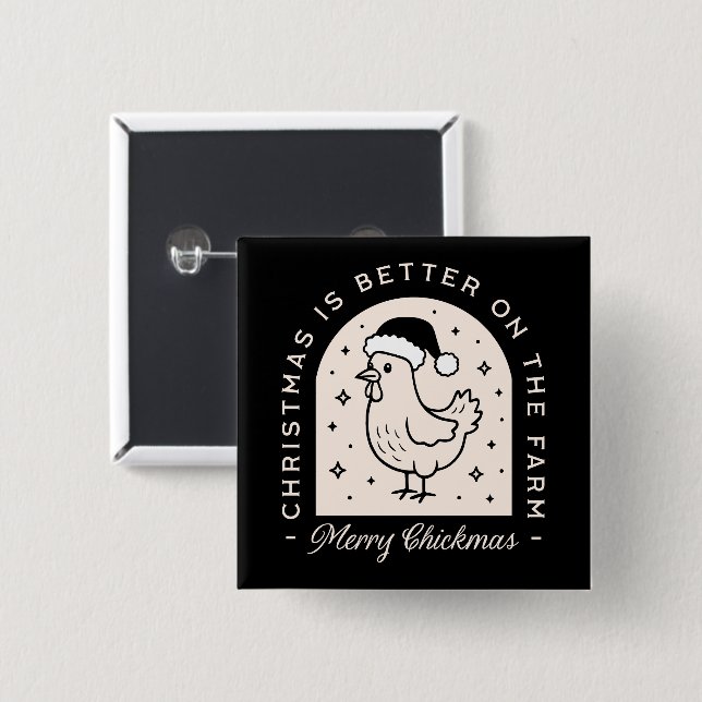 Chapa Cuadrada Funny chicken Christmas farm puns whimsical black (Anverso y reverso)