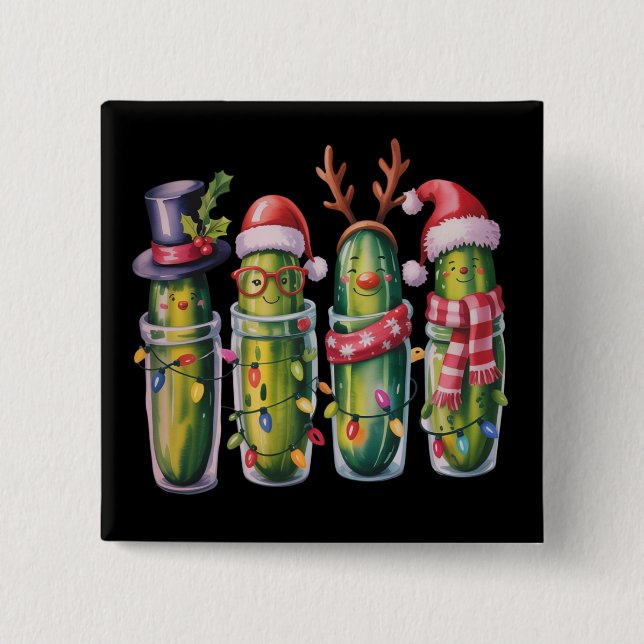 Chapa Cuadrada Funny Christmas Pickle Pickles Holiday Cucumber  (Anverso)
