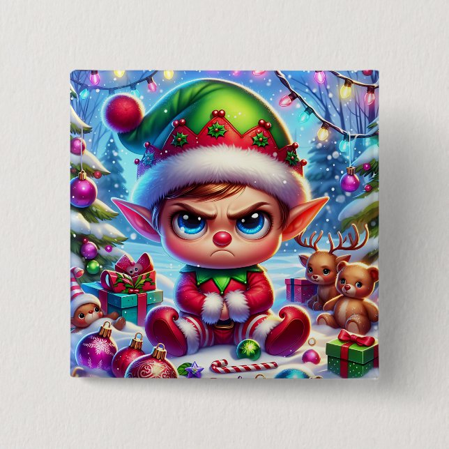 Chapa Cuadrada Funny Grumpy Elf Navidades (Anverso)