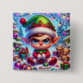 Chapa Cuadrada Funny Grumpy Elf Navidades