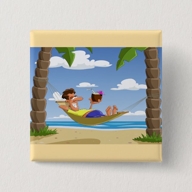 Chapa Cuadrada Funny Man Relaxing in Beach Hammock (Anverso)