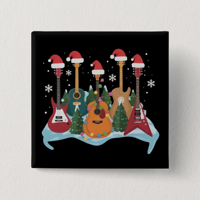 Chapa Cuadrada Funny Retro Guitar Christmas Tree Holiday Xmas (Anverso)