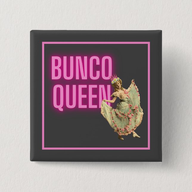 Chapa Cuadrada Funny Vintage Bunco Queen (Anverso)