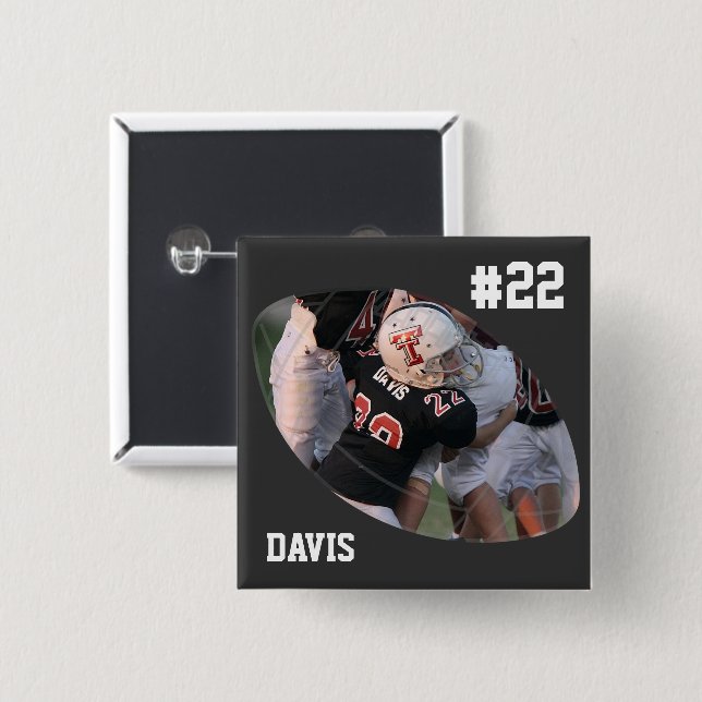 Chapa Cuadrada Fútbol foto - Negro - Personalizado (Anverso y reverso)