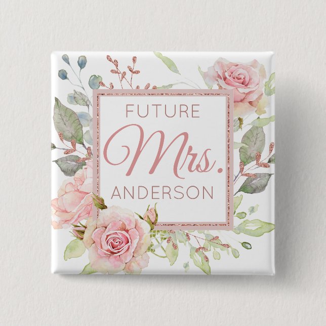 Chapa Cuadrada Future Mrs. | Compromiso | Rosas Rosadas (Anverso)