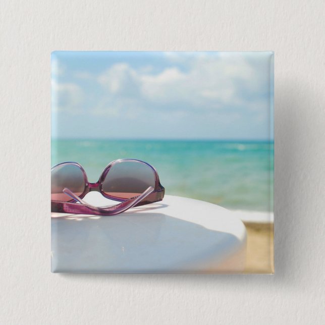 Chapa Cuadrada Gafas de sol en la playa (Anverso)