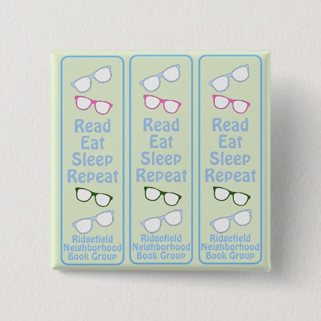 Chapa Cuadrada Gafas divertidas Leer Comer Dormir Repetir (Anverso)