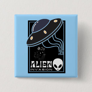 Chapa Cuadrada Galaxia espacial Alien Invasion UFO