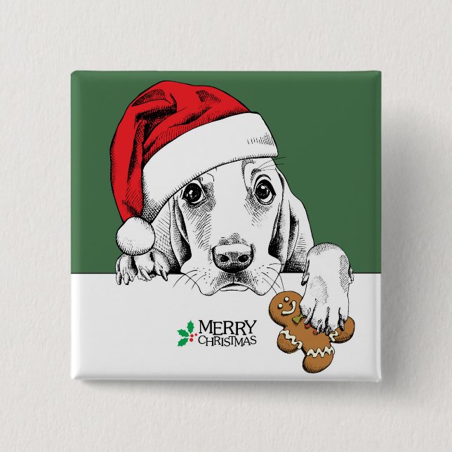 Chapa Cuadrada Galleta del navidad de Basset Hound (Anverso)