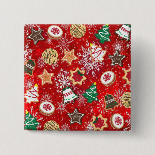 Chapa Cuadrada Galletas de Navidad y Copos de Nieve en Rojo